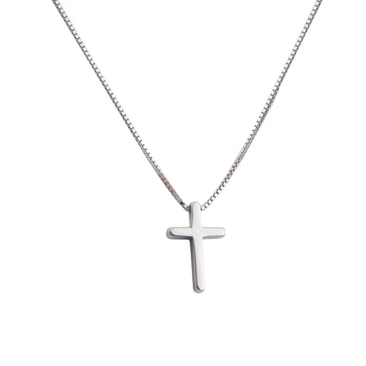 Minimal 925 Sterling Silver Polished Cross Box Chain Necklace