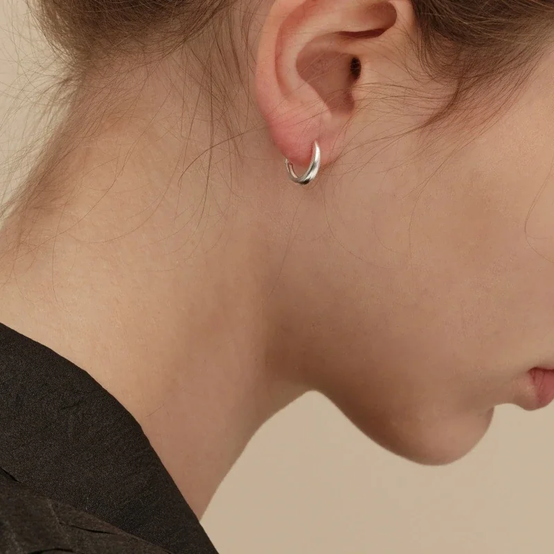 Polished 925 Sterling Silver Rounded Huggie Hoop Earrings