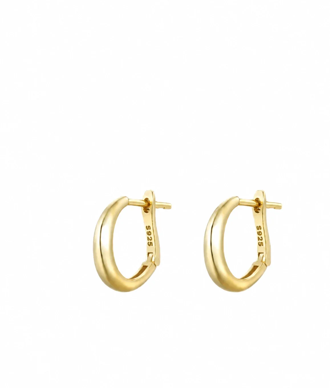 Polished 925 Sterling Silver Rounded Huggie Hoop Earrings - Gold