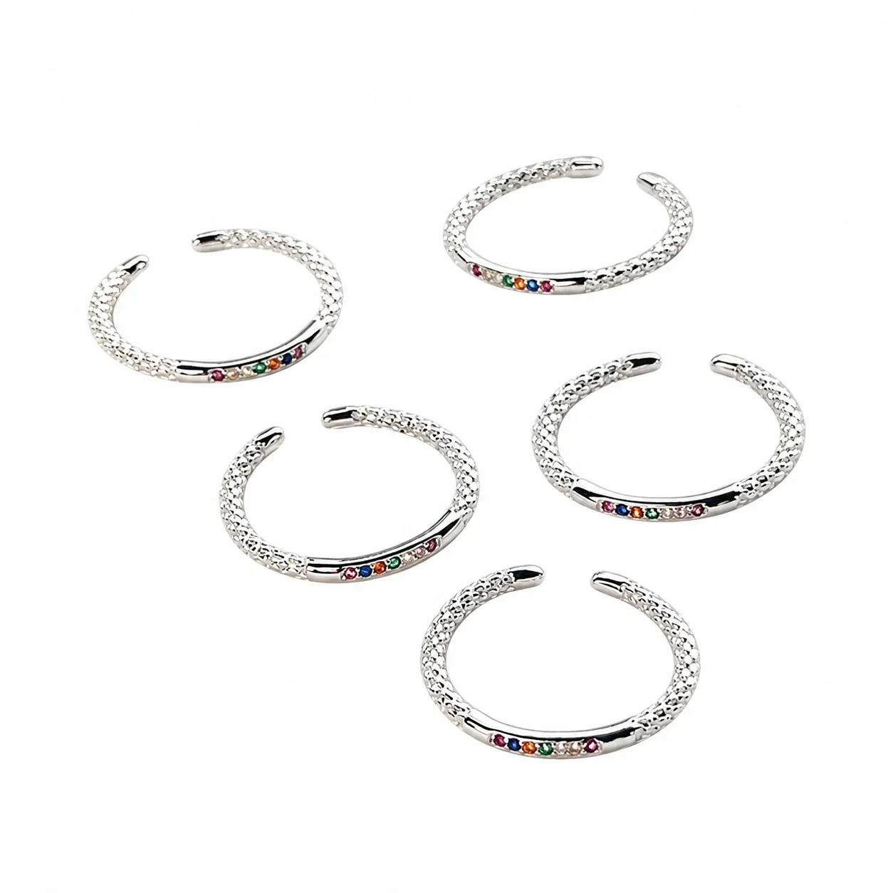 Rainbow Cubic Zirconia Braided 925 Sterling Silver Open Ring