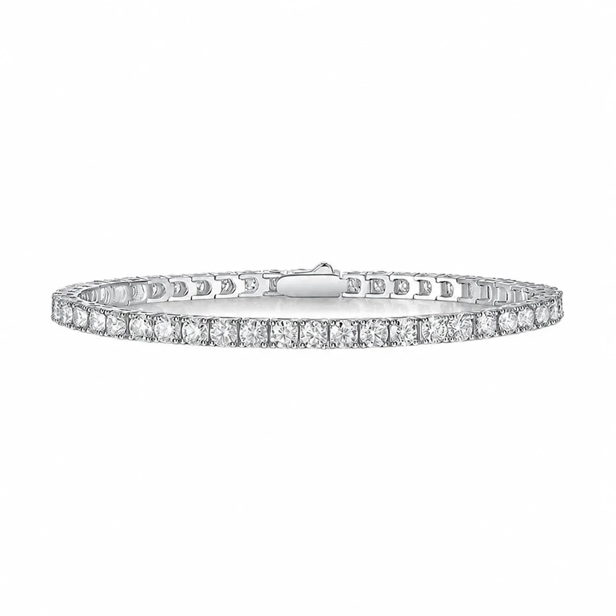 Polished 925 Sterling Silver Round Prong Moissanite Tennis Bracelet
