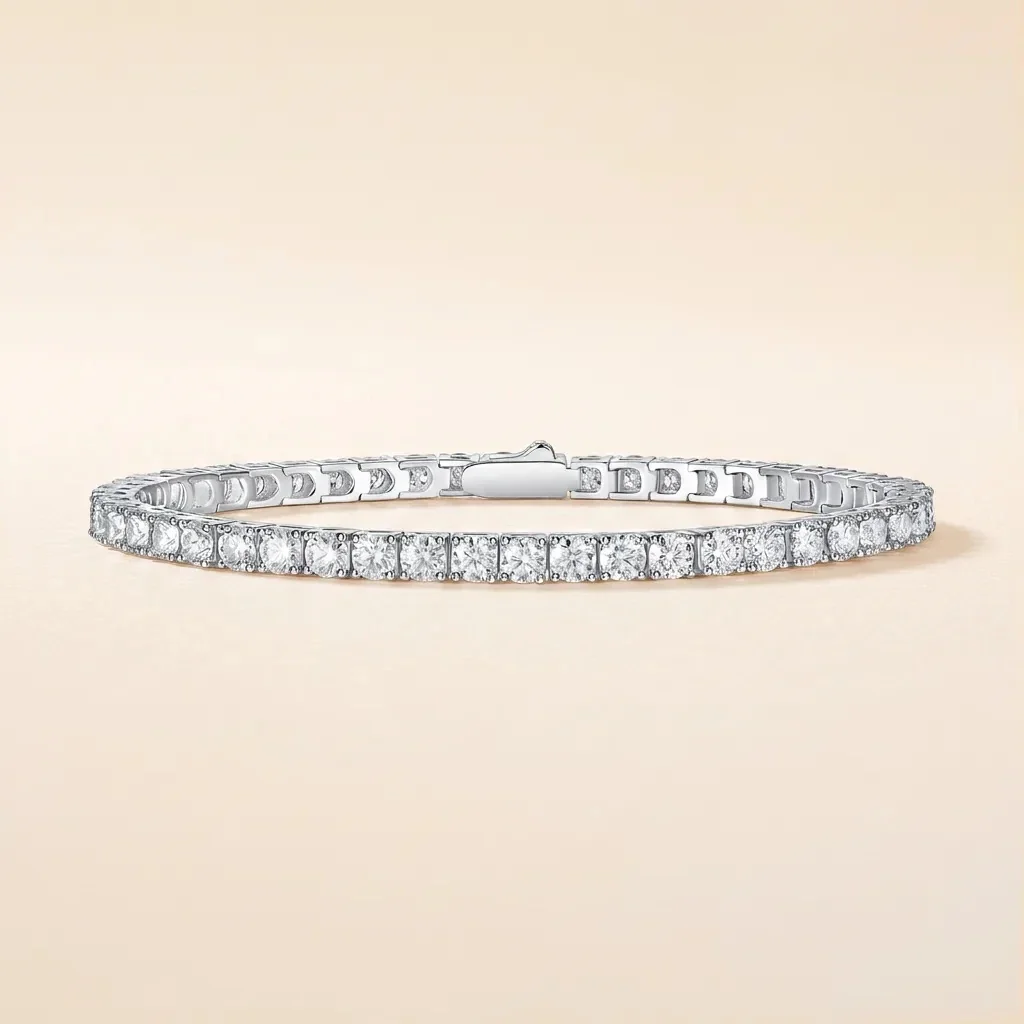 Polished 925 Sterling Silver Round Prong Moissanite Tennis Bracelet