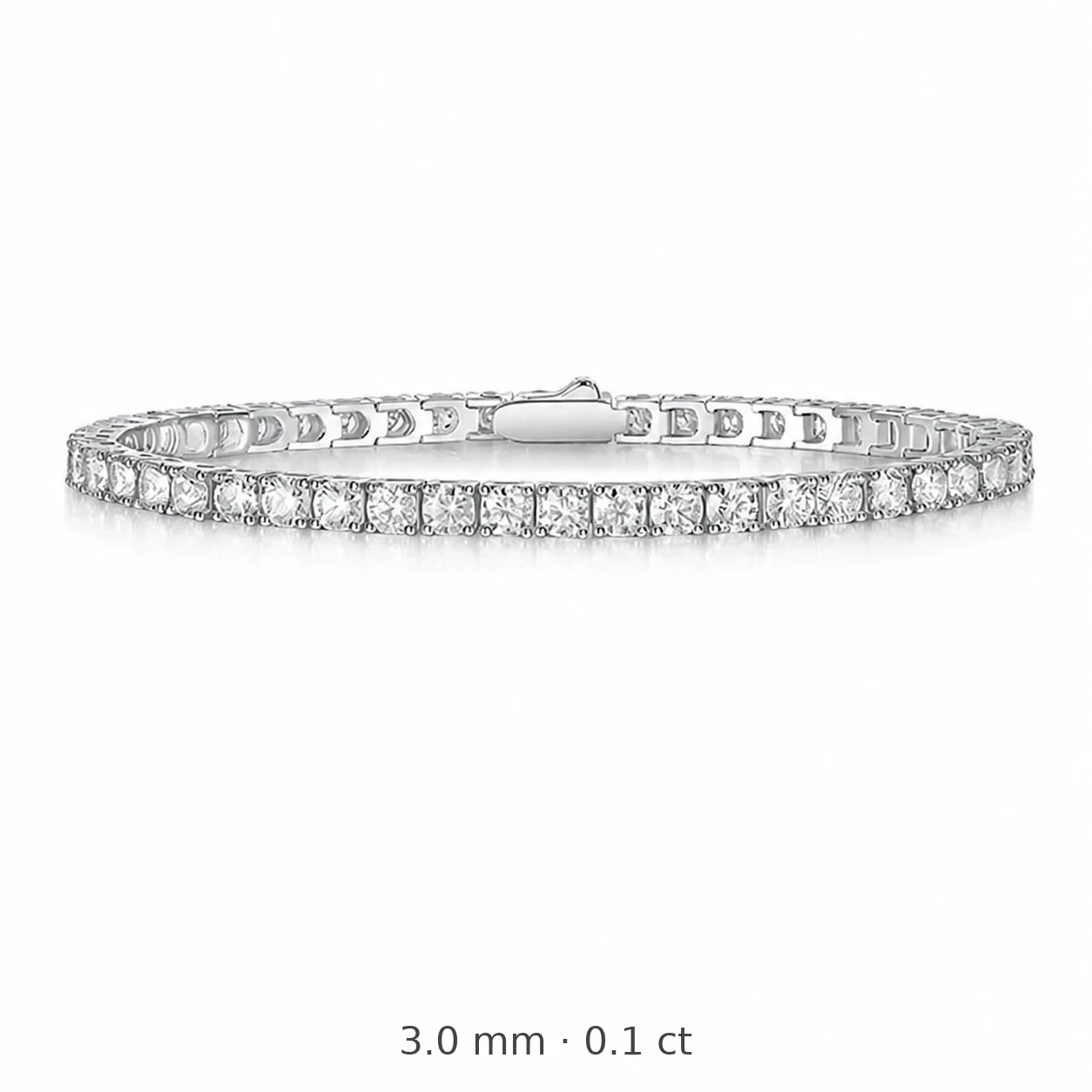 Polished 925 Sterling Silver Round Prong Moissanite Tennis Bracelet - 3.0 mm Moissanite Points Each