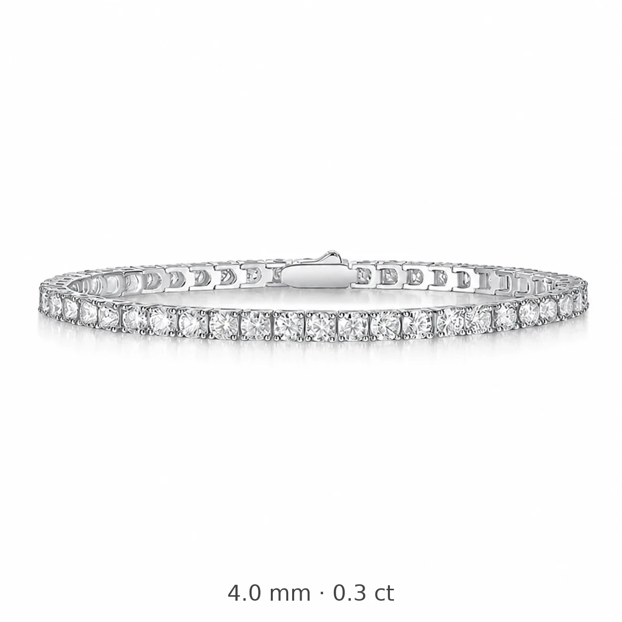 Polished 925 Sterling Silver Round Prong Moissanite Tennis Bracelet - 4.0 mm Moissanite Points Each