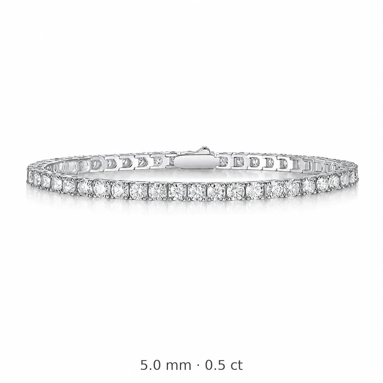 Polished 925 Sterling Silver Round Prong Moissanite Tennis Bracelet - 5.0 mm Moissanite Points Each