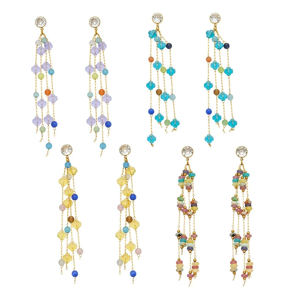 Artful 18K Gold-Plated Crystal Tassel Drop Earrings