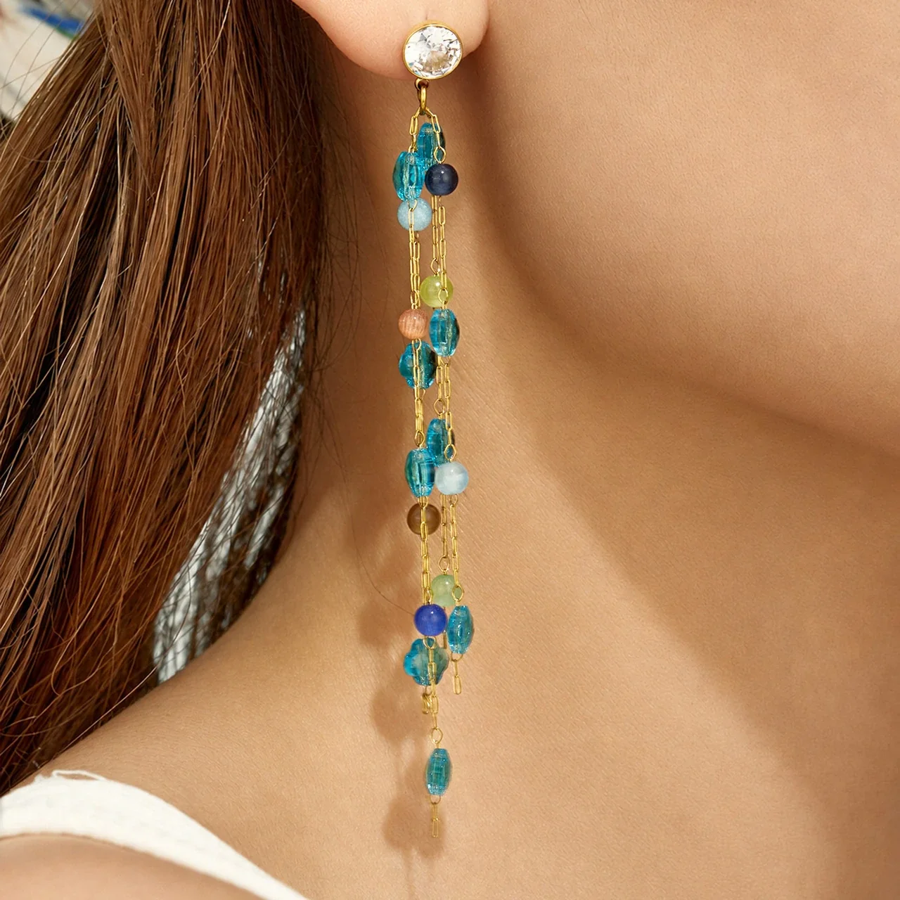 Artful 18K Gold-Plated Crystal Tassel Drop Earrings