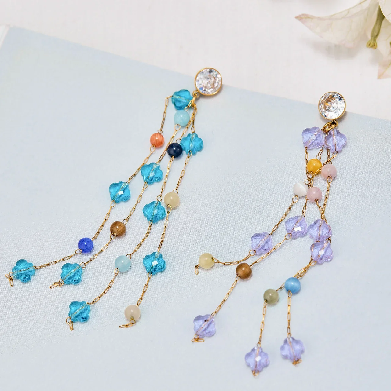 Artful 18K Gold-Plated Crystal Tassel Drop Earrings