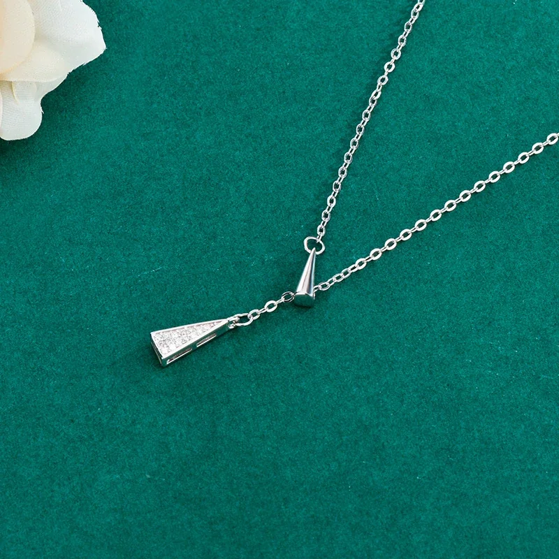 Geometric 925 Sterling Silver Pavé Triangle Lariat Necklace