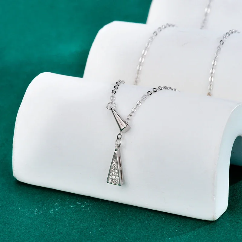 Geometric 925 Sterling Silver Pavé Triangle Lariat Necklace
