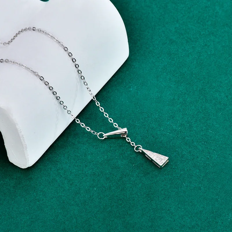 Geometric 925 Sterling Silver Pavé Triangle Lariat Necklace