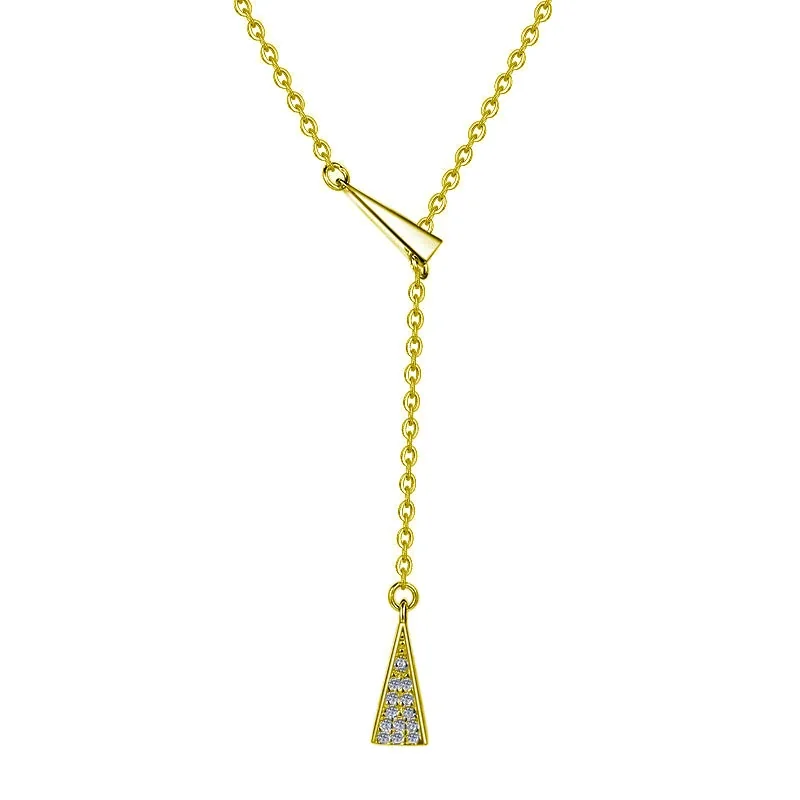 Geometric 925 Sterling Silver Pavé Triangle Lariat Necklace - Gold Moissanite