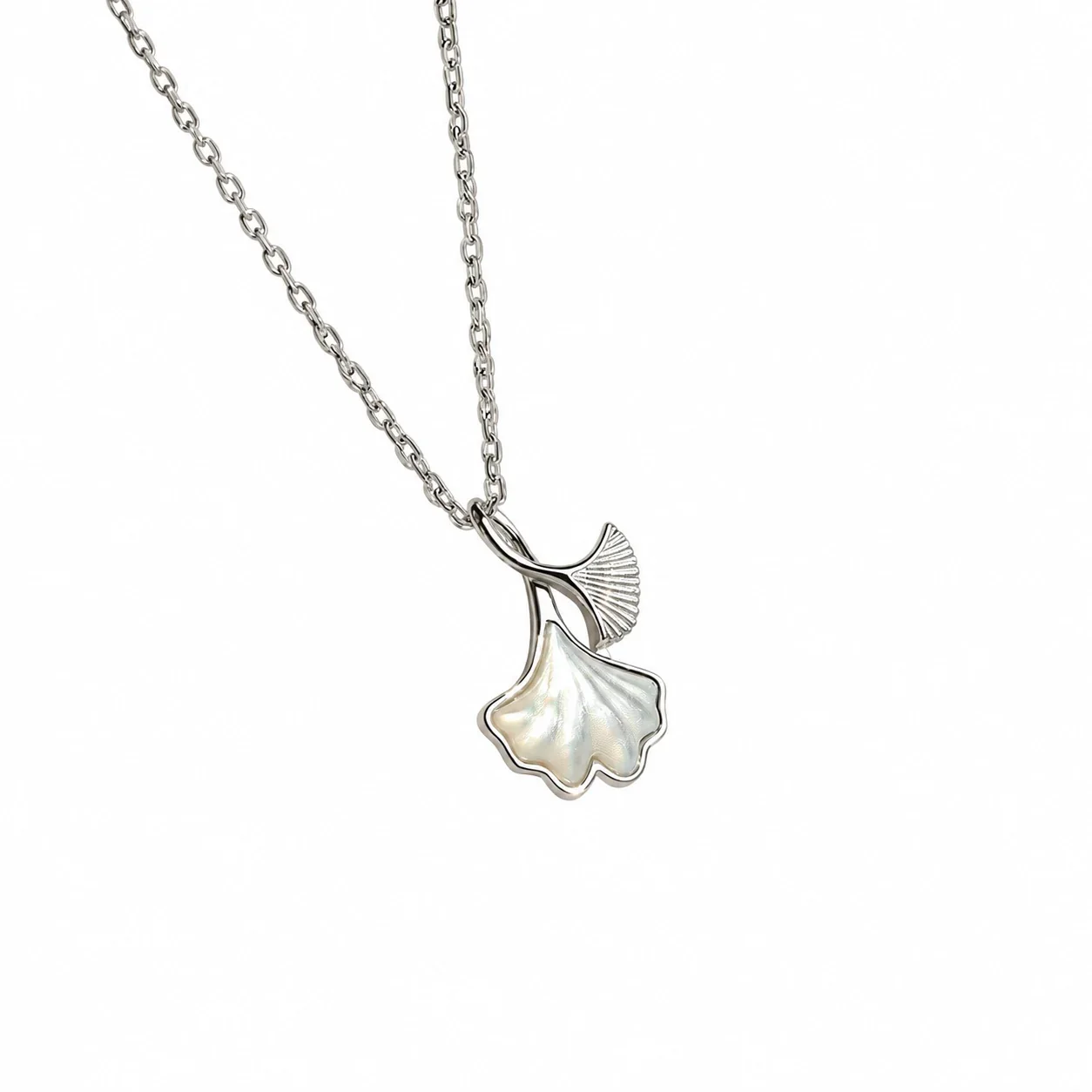Graceful 925 Sterling Silver Double Ginkgo Leaf Necklace