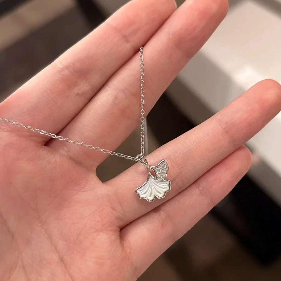 Graceful 925 Sterling Silver Double Ginkgo Leaf Necklace