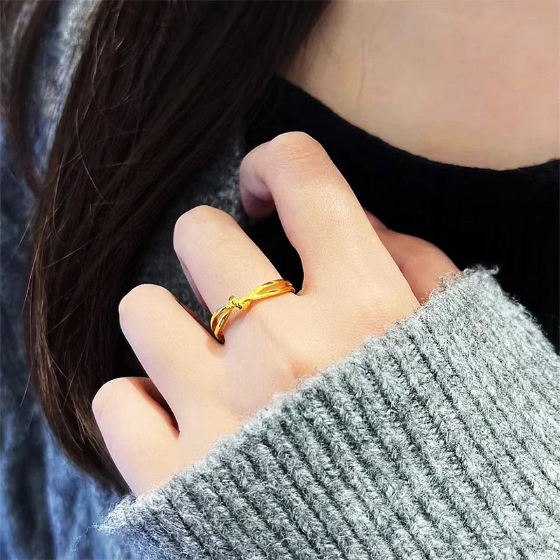 Interlaced 18K Gold-Plated Stainless Steel Knot Ring