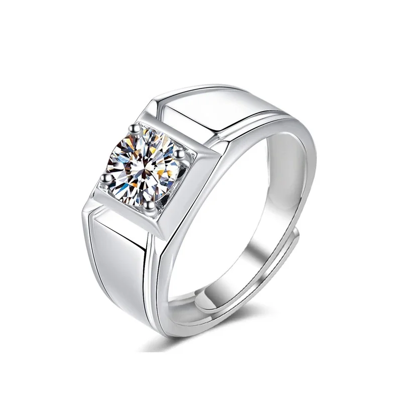 Geometric Electroplated Four-Prong Moissanite Signet Ring