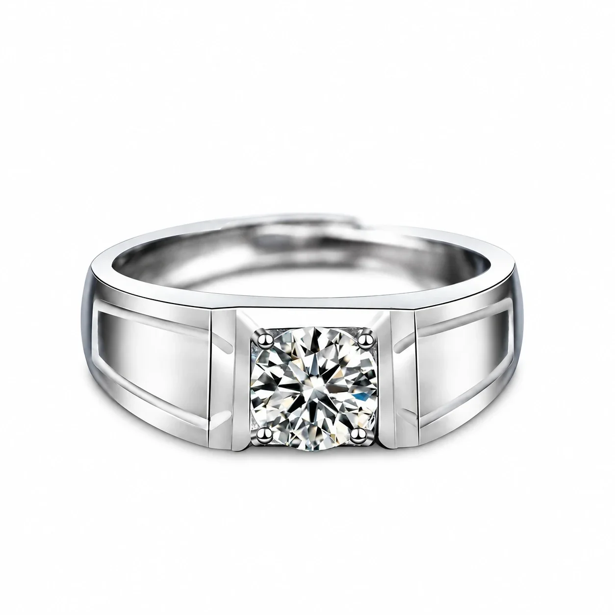 Geometric Electroplated Four-Prong Moissanite Signet Ring