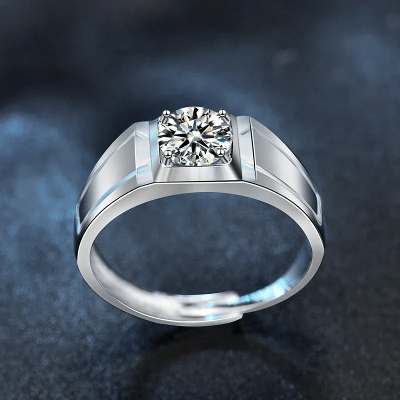 Geometric Electroplated Four-Prong Moissanite Signet Ring