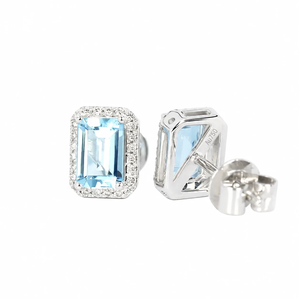Radiant 925 Sterling Silver Emerald-Cut Halo Stud Earrings