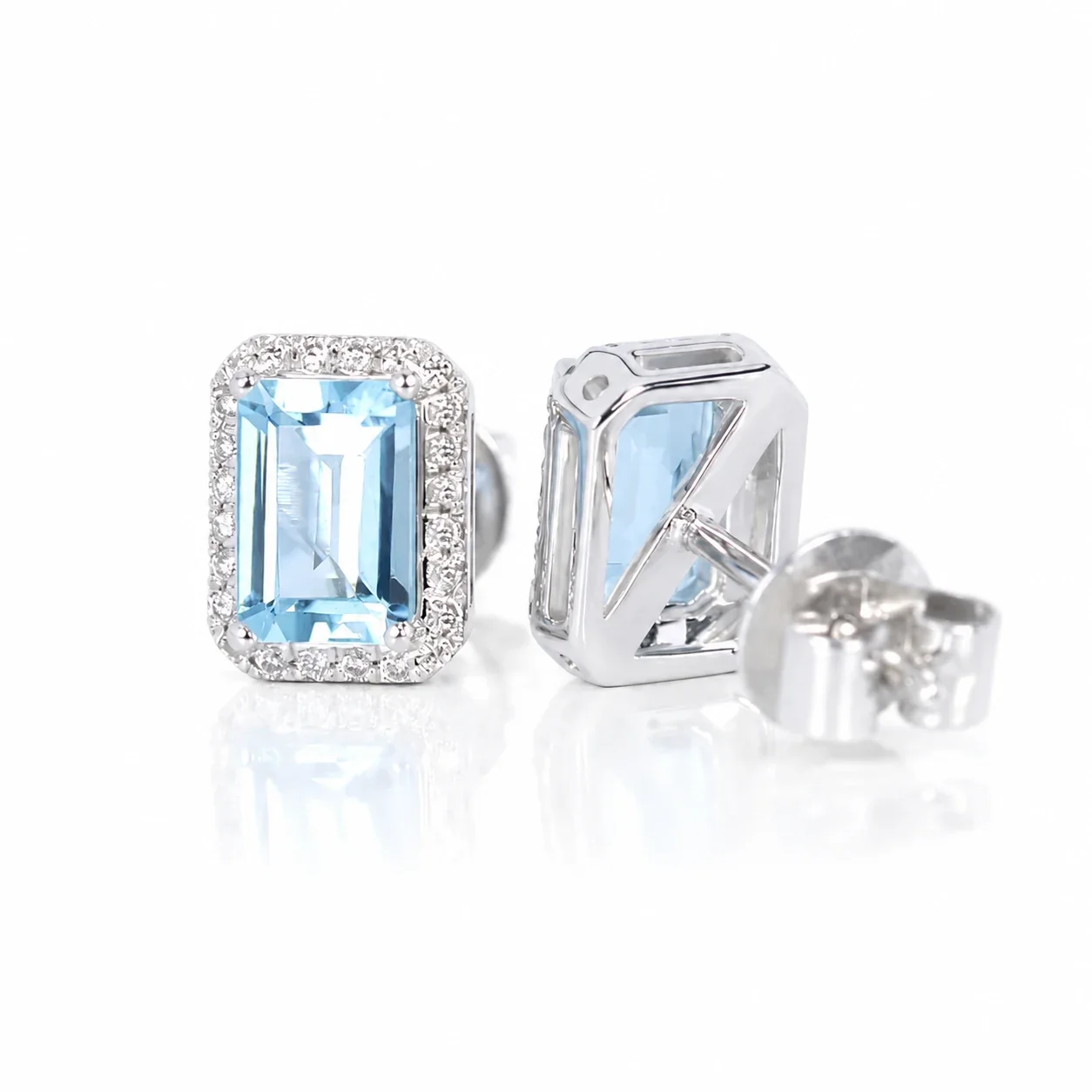 Radiant 925 Sterling Silver Emerald-Cut Halo Stud Earrings
