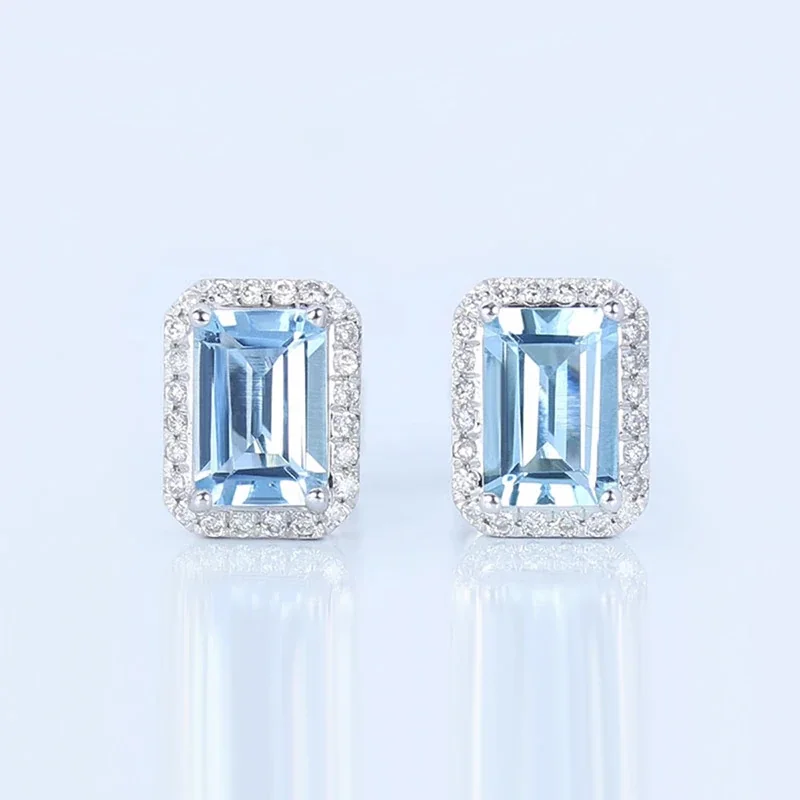 Radiant 925 Sterling Silver Emerald-Cut Halo Stud Earrings
