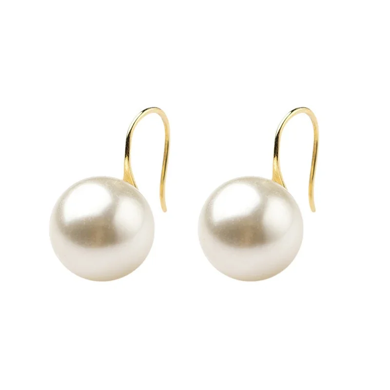 Lustrous Round Pearl Hook 925 Sterling Silver Drop Earrings