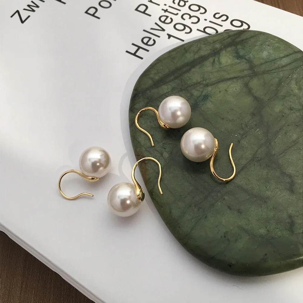 Lustrous Round Pearl Hook 925 Sterling Silver Drop Earrings