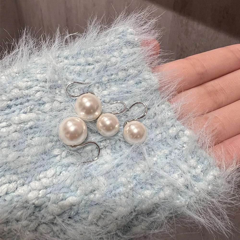 Lustrous Round Pearl Hook 925 Sterling Silver Drop Earrings