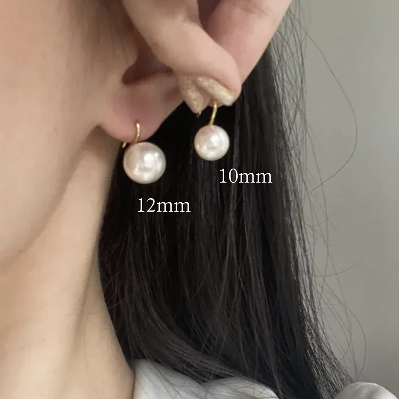 Lustrous Round Pearl Hook 925 Sterling Silver Drop Earrings