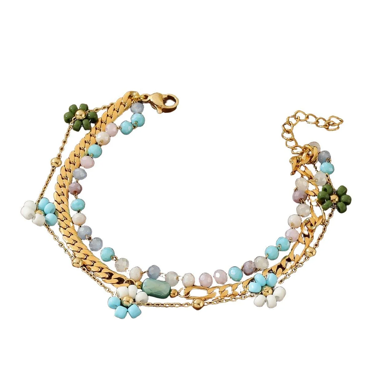 Playful Gold-Plated Multistrand Beaded Chain Anklet
