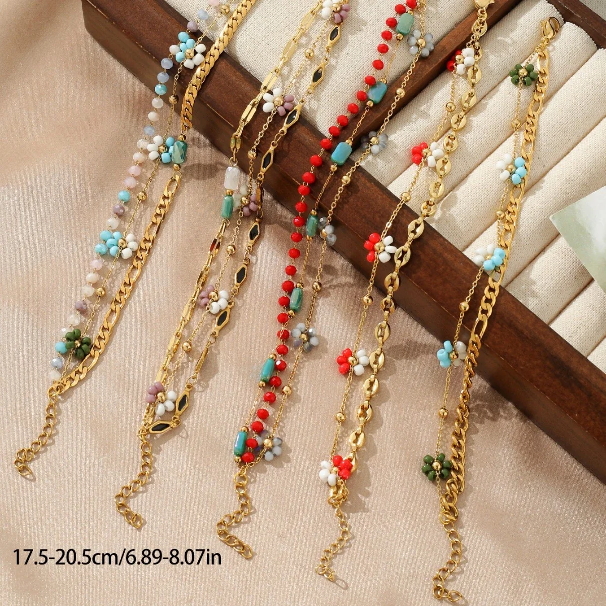 Playful Gold-Plated Multistrand Beaded Chain Anklet