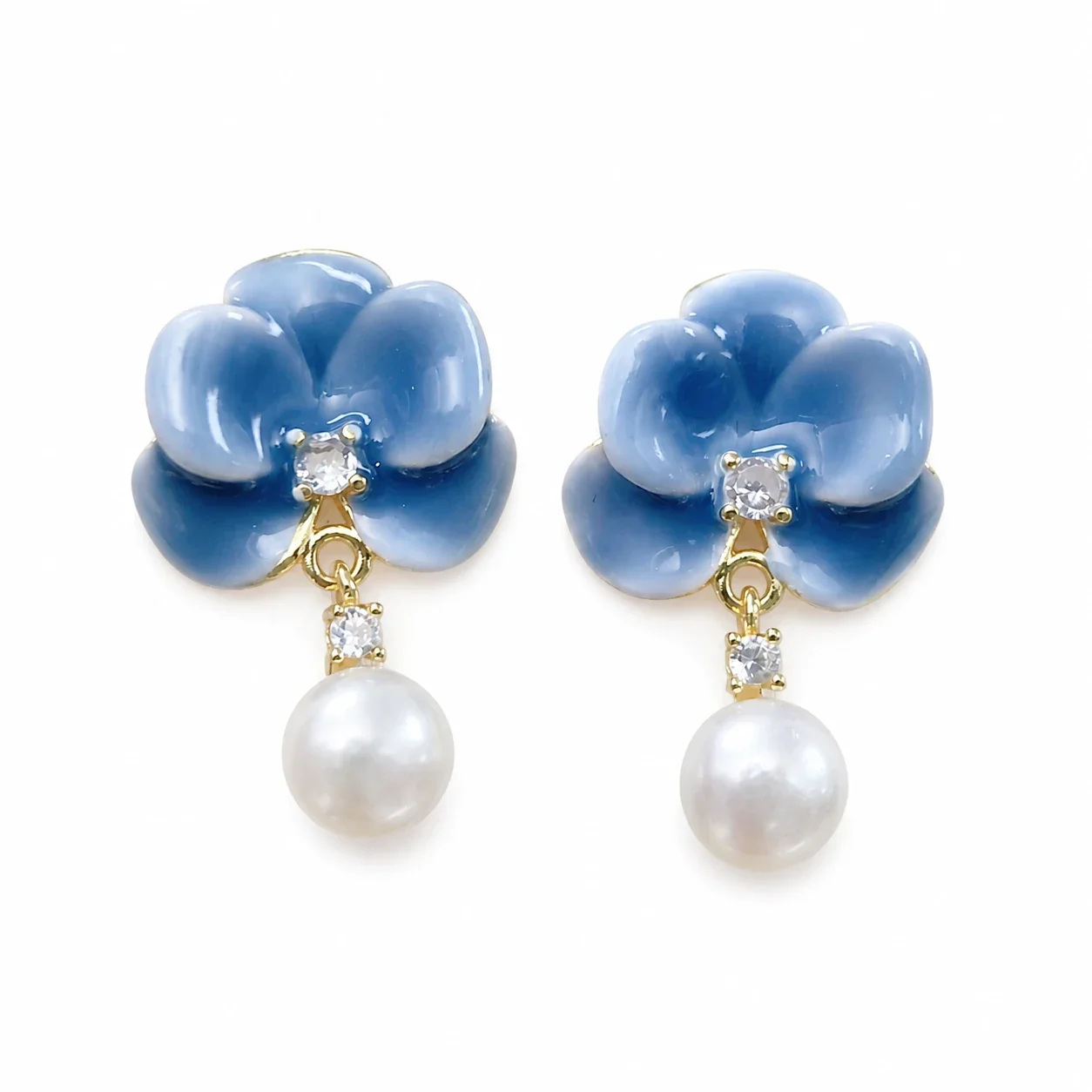 Glossy Orchid Crystal Gold-Plated Freshwater Pearl Drop Earrings