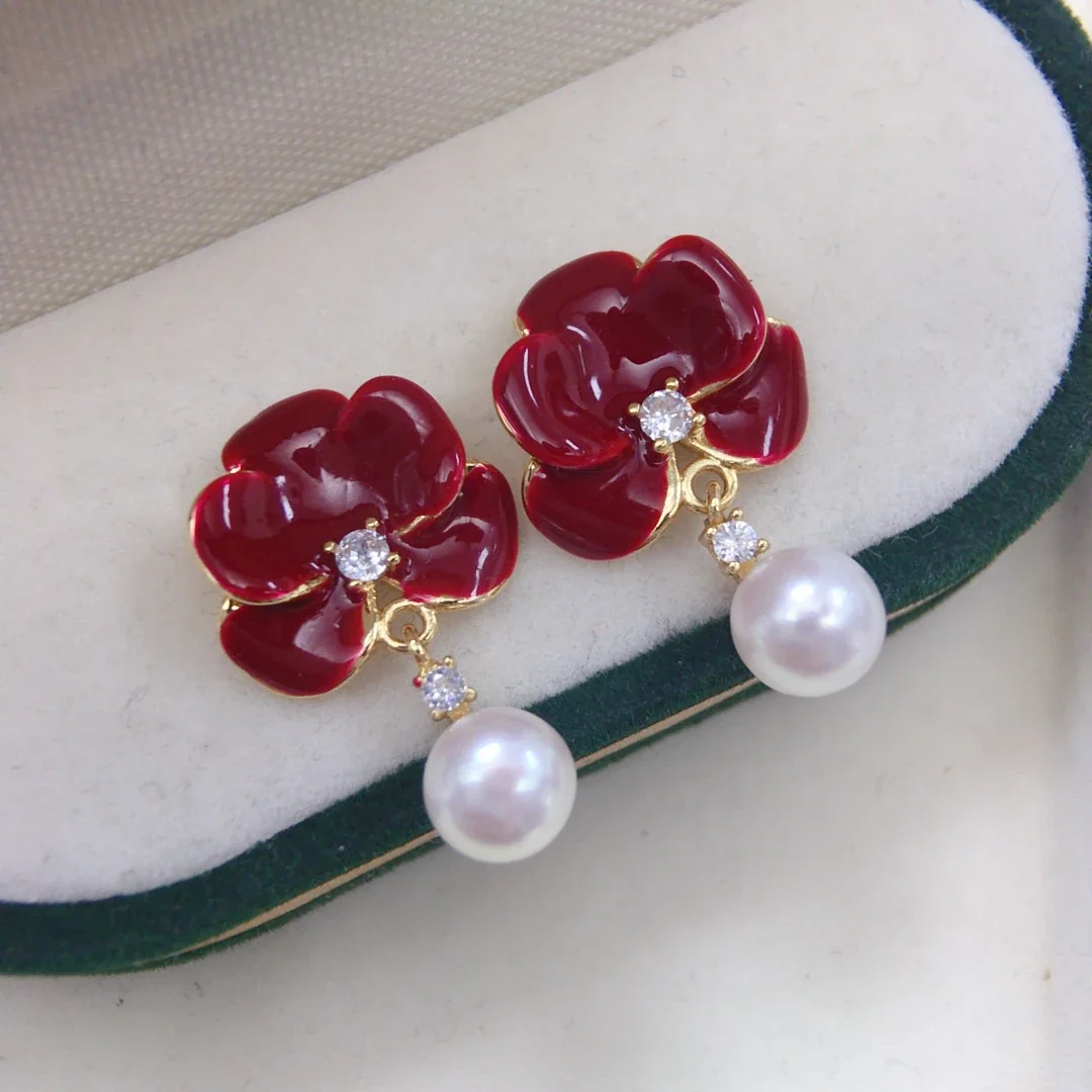Glossy Orchid Crystal Gold-Plated Freshwater Pearl Drop Earrings