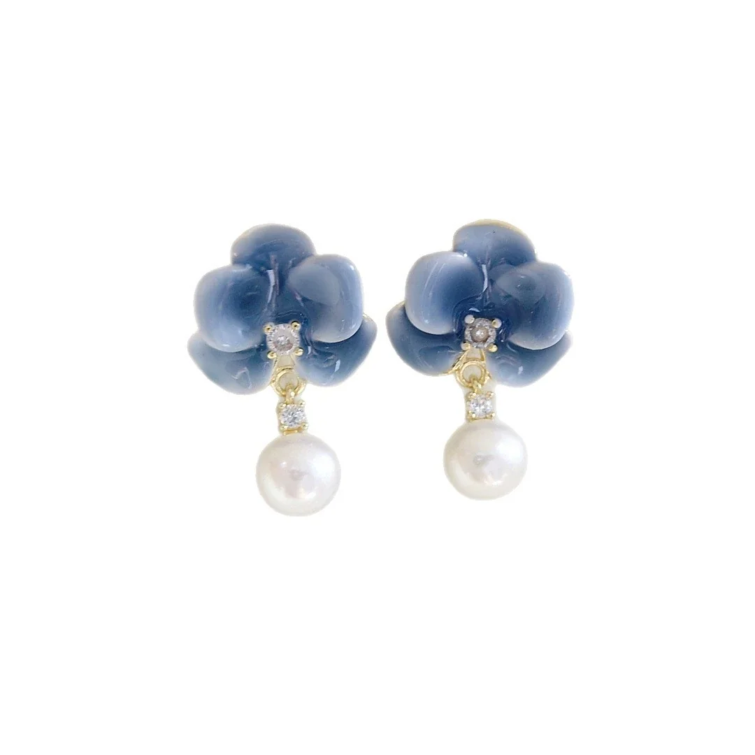 Glossy Orchid Crystal Gold-Plated Freshwater Pearl Drop Earrings