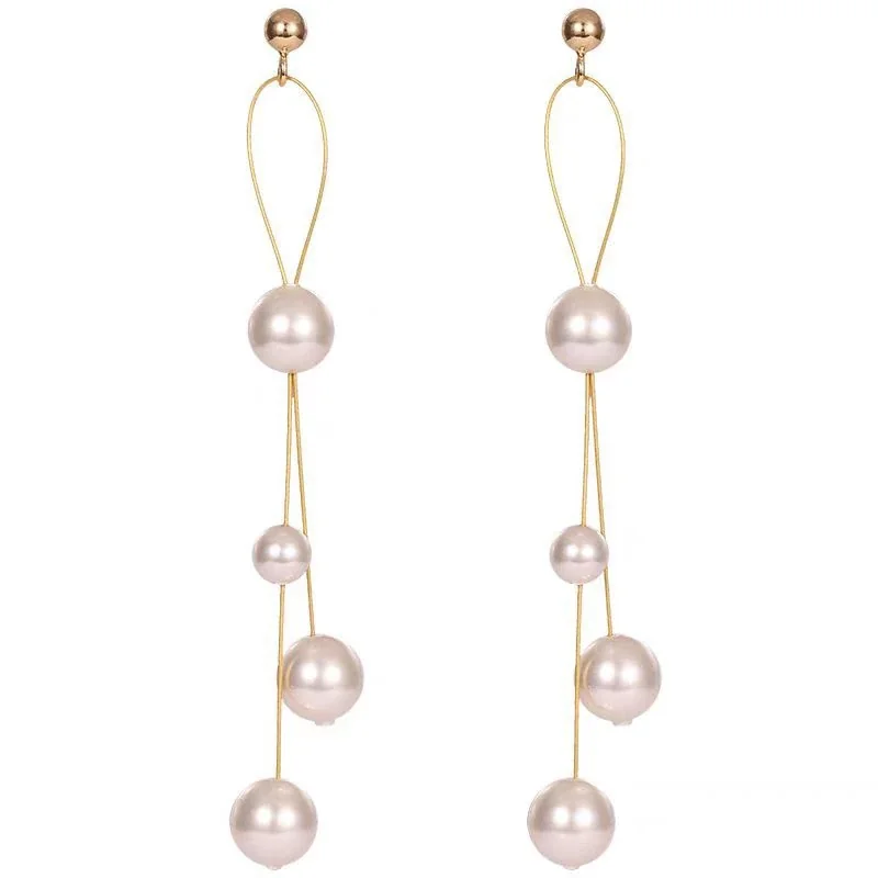 Asymmetric Pearl Tassel 925 Sterling Silver Drop Earrings