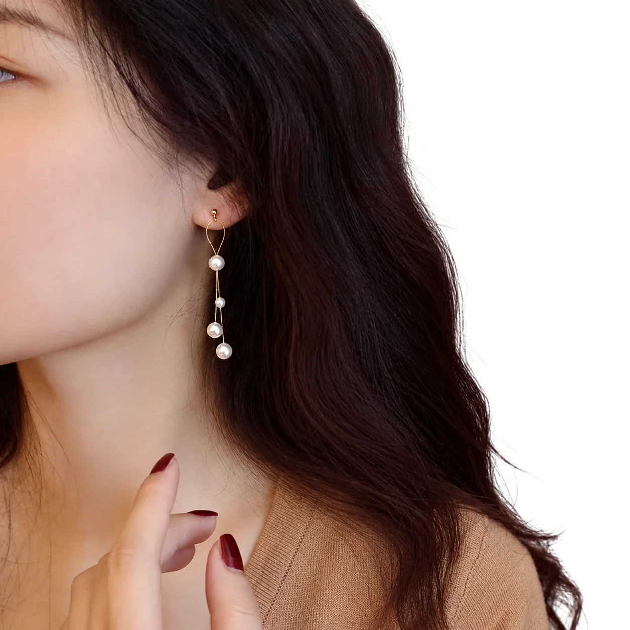 Asymmetric Pearl Tassel 925 Sterling Silver Drop Earrings