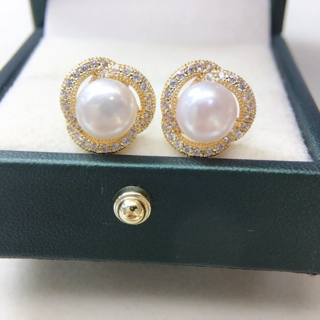 Lustrous Pavé Swirl Freshwater Pearl Stud Earrings