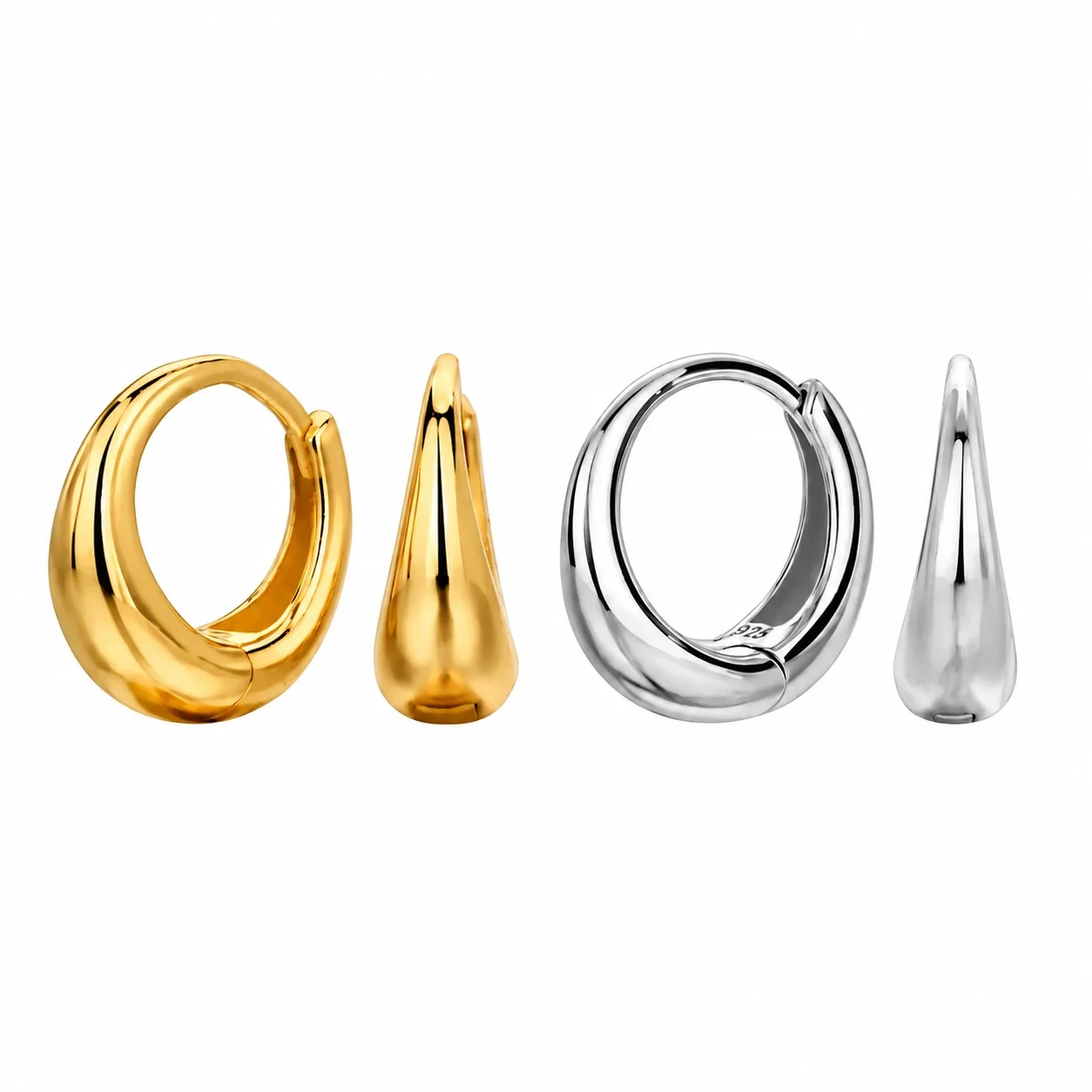 Sculptural 925 Sterling Silver High-Polish Teardrop Hoop Earrings