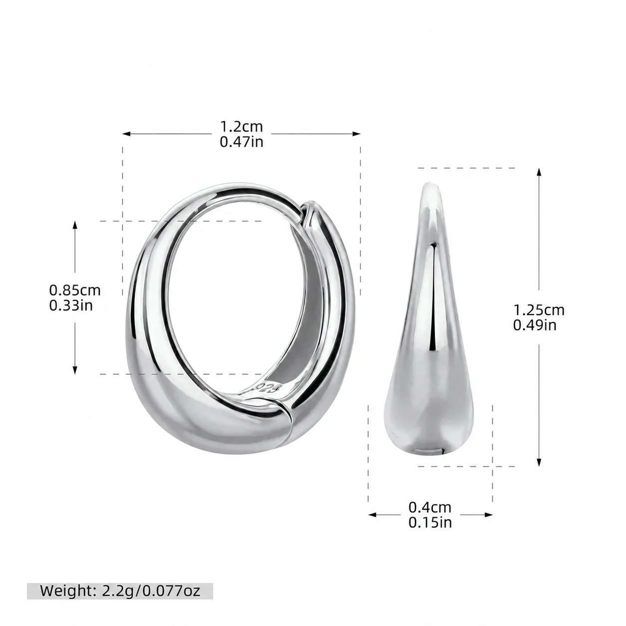 Sculptural 925 Sterling Silver High-Polish Teardrop Hoop Earrings - Silver