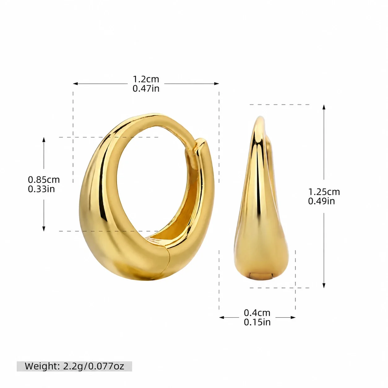 Sculptural 925 Sterling Silver High-Polish Teardrop Hoop Earrings - Gold