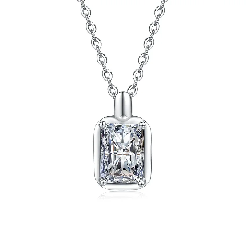 Refined Emerald-Cut 925 Sterling Silver Prong Pendant Necklace