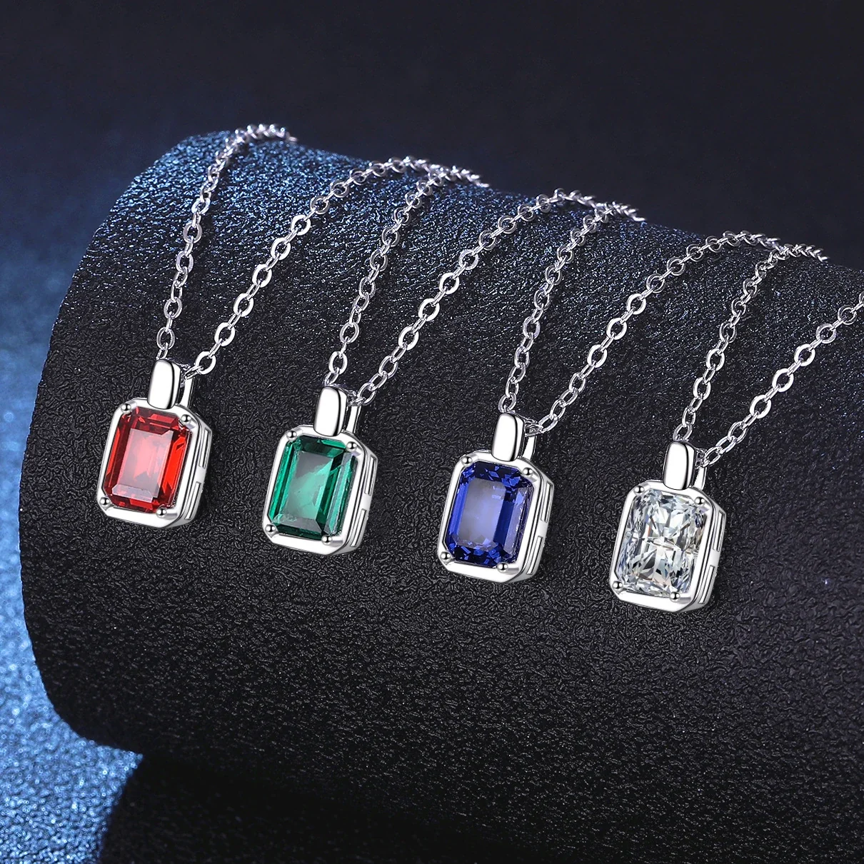 Refined Emerald-Cut 925 Sterling Silver Prong Pendant Necklace