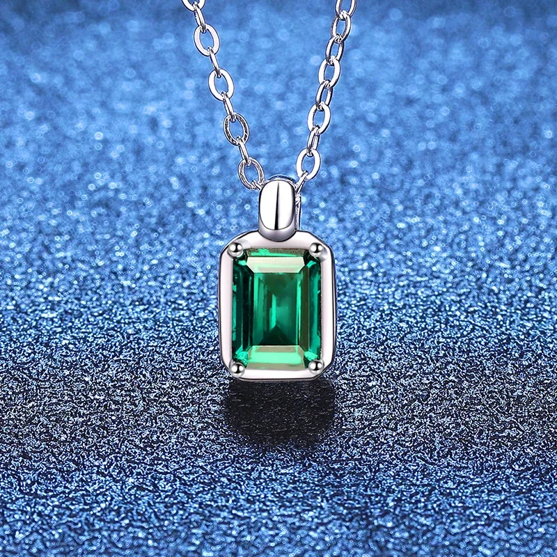 Refined Emerald-Cut 925 Sterling Silver Prong Pendant Necklace