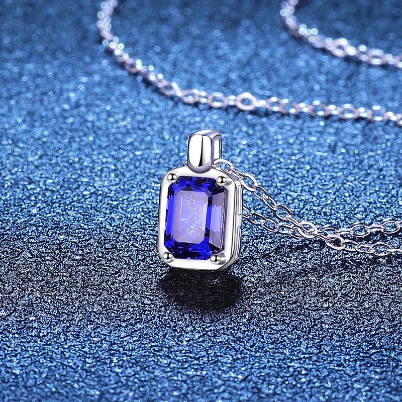 Refined Emerald-Cut 925 Sterling Silver Prong Pendant Necklace