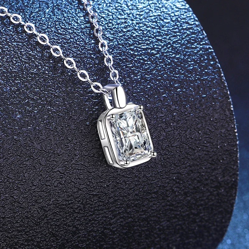 Refined Emerald-Cut 925 Sterling Silver Prong Pendant Necklace - Silver Moissanite ct 5 x 7 mm