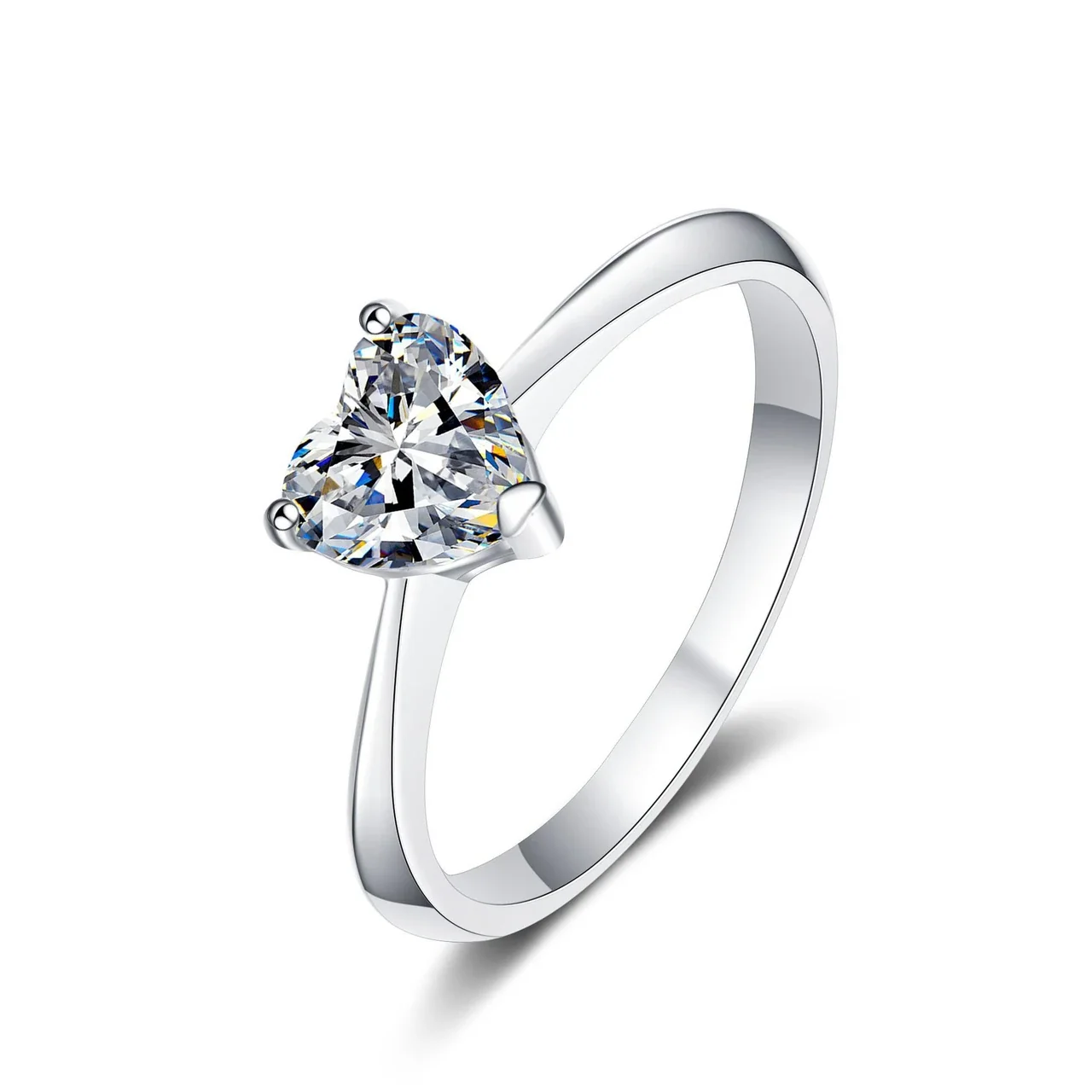 Delicate 925 sterling silver heart-cut prong-set Moissanite Ring