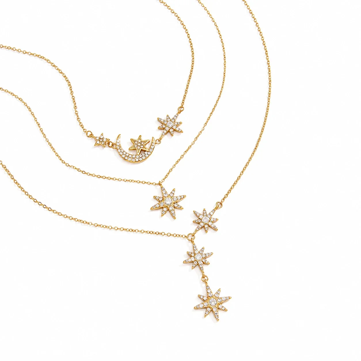 Celestial Stainless Steel Pave Star Drop Necklace
