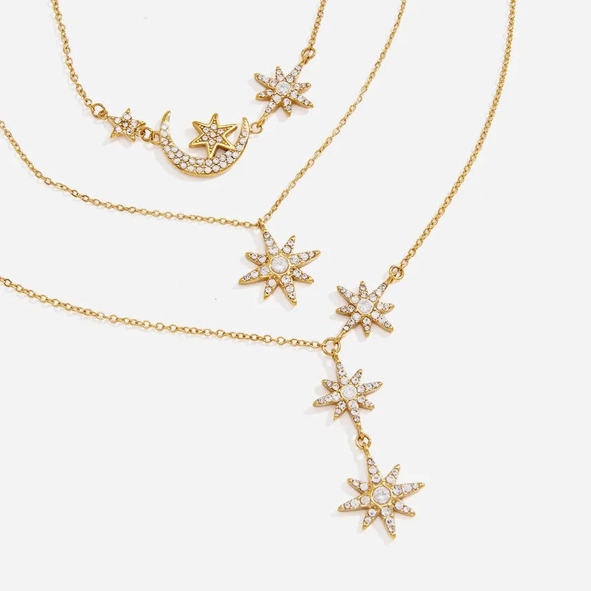 Celestial Stainless Steel Pave Star Drop Necklace