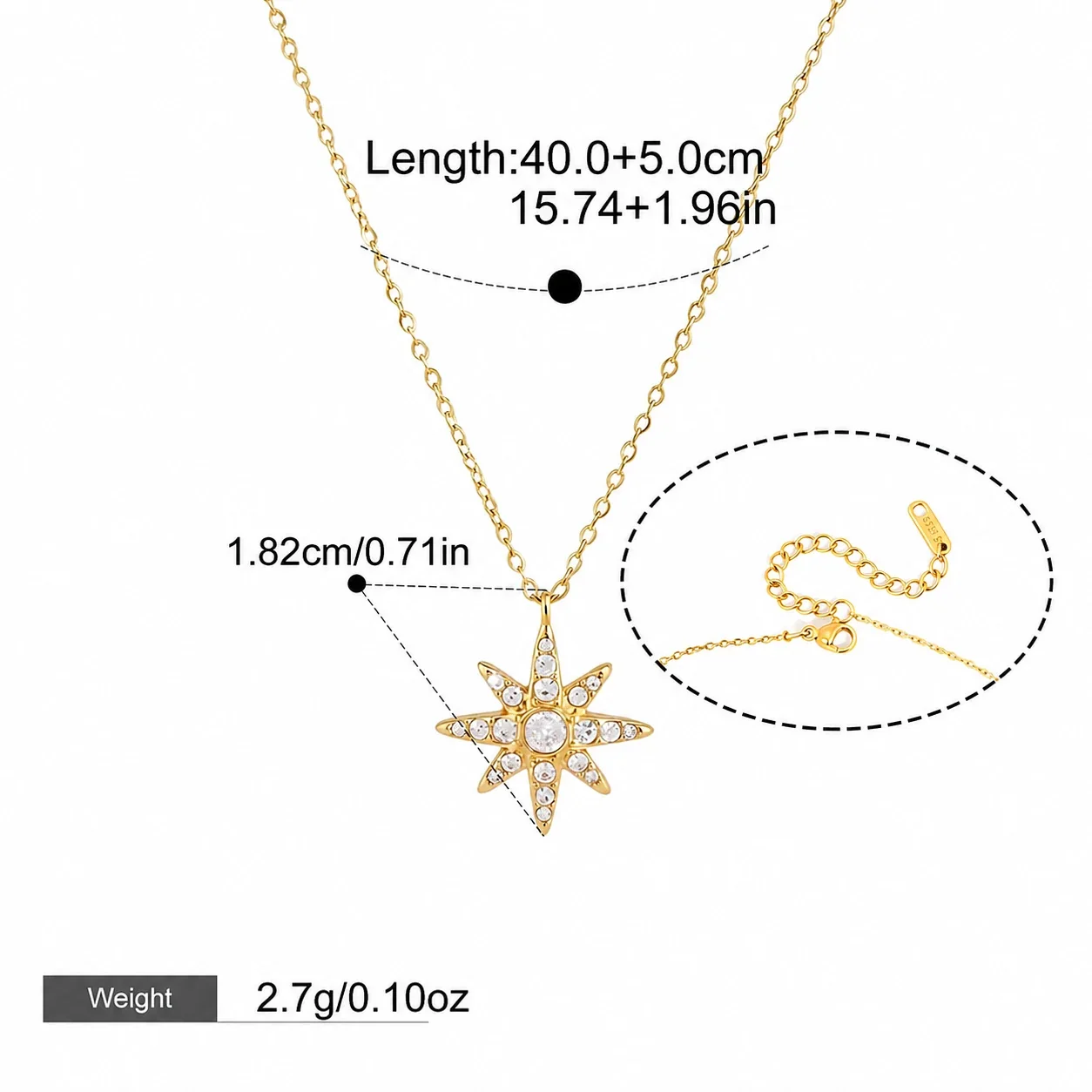 Celestial Stainless Steel Pave Star Drop Necklace - Gold Single Star