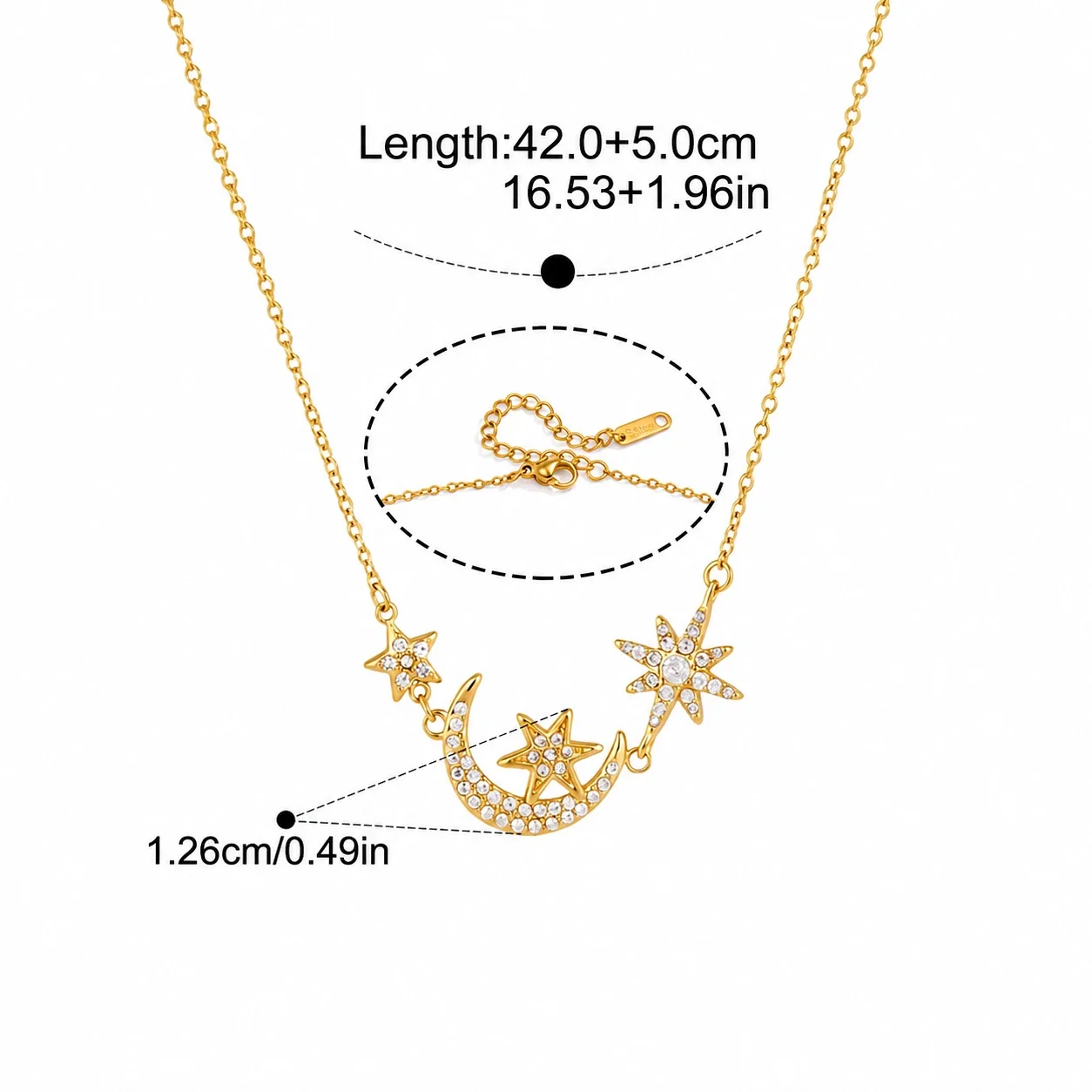 Celestial Stainless Steel Pave Star Drop Necklace - Gold Triple Star Drop